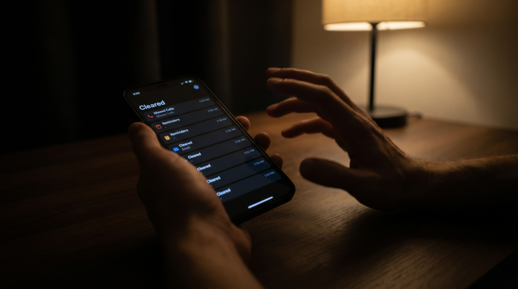 Tela de celular com notificações de lembretes sendo ignoradas