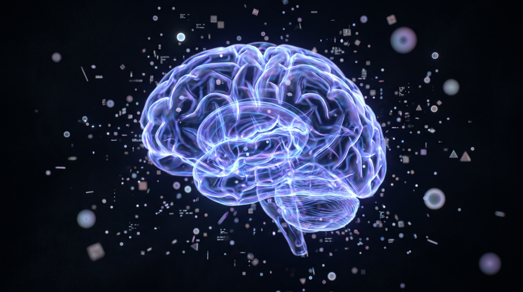 Cérebro com conexões neurais sobrecarregadas em fundo escuro